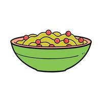 A bowl of pasta with peas and bacon vector