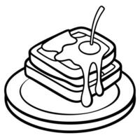 A plate of french toast with syrup poured over it. The syrup is dripping down the side of the toast. vector
