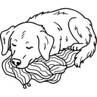A golden retriever peacefully sleeps amidst an array of bacon strips. a comical and endearing scene vector