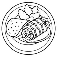 Chicken meat roll with bacon and salad containing red cabbage cucumber and arugula Detox and healthy vector