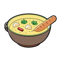 A delicious and comforting bowl of German Kartoffelsuppe with potatoes. carrots. leeks. and celery. vector