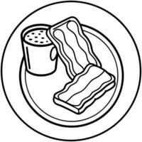 A plate of bacon and toast on a table vector