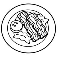 A white plate topped with eggs and bacon vector