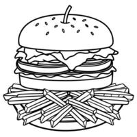 Classic Double Bacon Cheese Smash Burger with a Side of Sweet Potato Fries. Copyspace image. Square vector