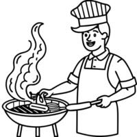Cook bacon made from pork over a grill vector