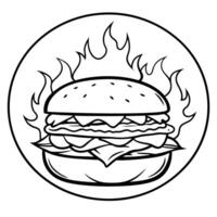 Gourmet Burger with Flaming Background vector