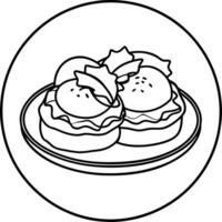 Classic eggs Benedict with poached eggs. Canadian bacon. and hollandaise sauce on an English muffin. vector