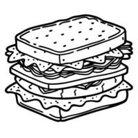 Delicious sandwich stacked high with bacon. cheese. chicken. lettuce. and a toasted bread exterior. vector