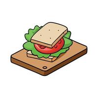 A sandwich with spinach and tomato on top of a slice of bread. The sandwich is cut in half and place vector