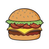 Burger Stacked with Double Angus Beef Patties. Aged Cheddar Cheese. Crispy Bacon. Caramelized Onions vector
