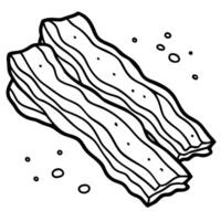 Freshly cut raw bacon slices lay arranged on a rustic wooden table. sprinkled with a pinch of salt. vector