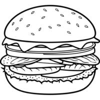 A close-up of a freshly made burger. all its ingredients clearly visible. The background is blurred. vector