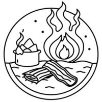 Bacon and Eggs Cooking on a Campfire vector