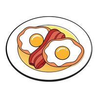 Fried eggs and bacon on white plate vector