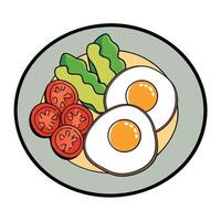Fried eggs with bacon and vegetables vector