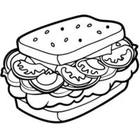 Close-up of a Fresh and Healthy Veggie Sandwich Stacked with Colorful Ingredients Including Tomatoes vector
