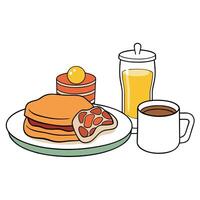 Breakfast with bacon. eggs. pancakes. and toast. A delicous home style breakfast with crispy bacon. vector