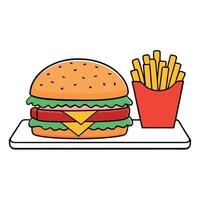 Bacon cheese burger fries . Tasty burger. hamburger. cheeseburger with bacon on dark stone and black vector
