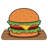 Floating burger isolated on red background with fire. Ingredients of a delicious burger with ground vector