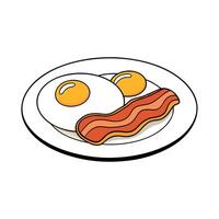 A white plate topped with bacon and eggs vector