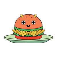 Hamburger on a plate with fries vector