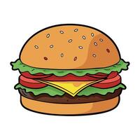 Close-up of a mouthwatering bacon cheeseburger with fresh lettuce. tomato. cheddar cheese. and crisp vector