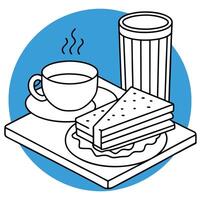Composition of a cup of tea with a sandwich with bacon on a blue background. aesthetics background. vector