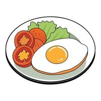 Delicious breakfast with sunny-side-up egg. crispy bacon. fresh vegetables. and ripe tomatoes served vector