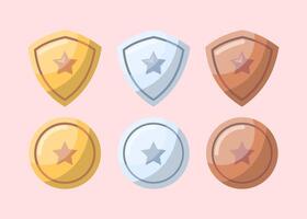 Cartoon Color Different Type Awards Shield Set vector