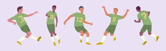 Cartoon Soccer Teams Players Characters Set in Green Uniforms vector