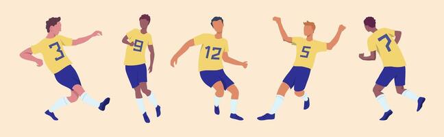 Cartoon Soccer Teams Players Characters Set in Yellow Uniforms. vector