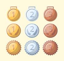 Cartoon Color Different Type Awards Medals without Ribbon Set. vector