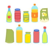 Cartoon Color Sauce Jar Bottle Set . vector