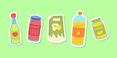 Cartoon Color Sauce Jar Bottle Stickers Set . vector