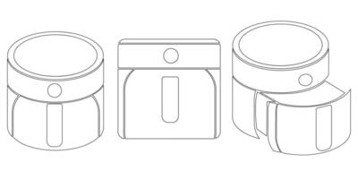 Set of contours of a multi-oven from different angles, outline icons of kitchen appliances vector