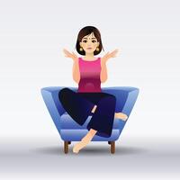 An Indian Girl sitting on the couch with a confused expression Character Design and a Background vector