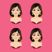 An Indian woman with different facial expressions Character Design and a Background vector