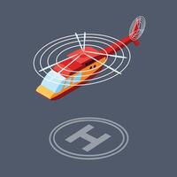 Illustration of A Isometric helicopter is landing on the helipad vector