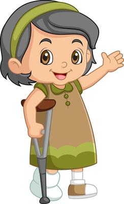 Cartoon little girl with broken leg