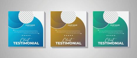 Modern and stylish corporate client testimonial design template, Customer feedback design 3 gradient colorful variation modern layout template square banner design vector