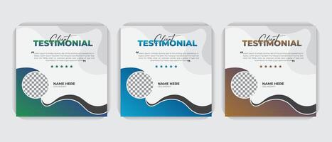 Creative abstract client testimonial design colorful bundle set, customer feedback or customer review social media post design template vector