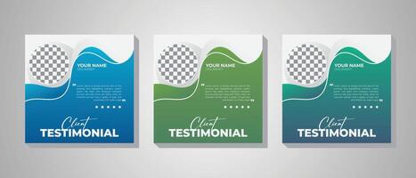 Abstract Technology client testimonial design template, three colorful variation square banner template vector