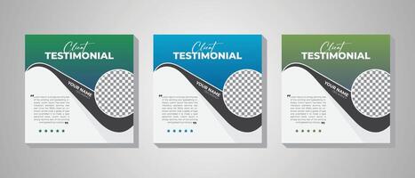 Modern and stylish Correct sign symbol style creative client testimonial design template, with three gradient color bundle vector