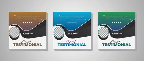 Modern style and modern layout client testimonial design with image, Customer service review design. 3 gradient colorful bundle set vector