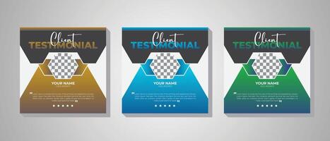 Web banners of client satisfaction with short quote and star rating, Customer feedback design 3 gradient colorful variation modern layout template square banner design vector