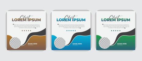 Abstract client testimonial or customer review design template, Web banners of client satisfaction with short quote and star rating, Customer feedback design 3 gradient color bundle set. vector