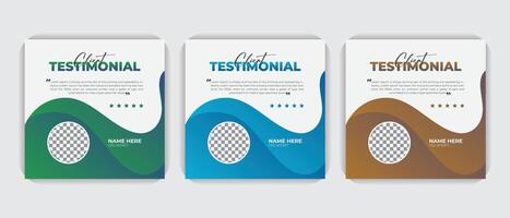 Creative client testimonial modern, creative colorful bundle set design. customer feedback social media post design template layout or web banner design vector