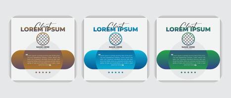 Simple and clean white background modern customer feedback design template, with 3 gradient color bundle set vector