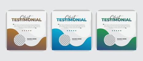 Abstract and modern customer feedback testimonial social media post template, square web banner colorful bundle set design. vector