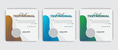 White background simple abstract customer feedback testimonial social media post template, square web banner colorful bundle set design. vector